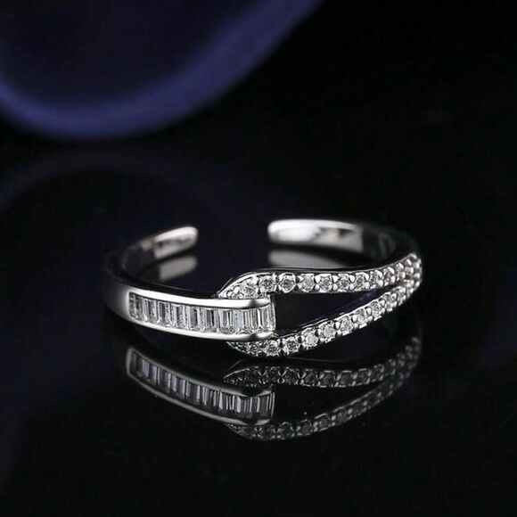 Simple & Delicate Cubic Zirconia stainless steel Open Ring - Picture 3 of 11